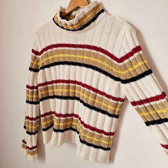 EUC VINTAGE STYLE NO BOUNDARIES MOCK NECK STRIPED CHENILLE SOFT SWEATER TOP L JR - Picture 6 of 16